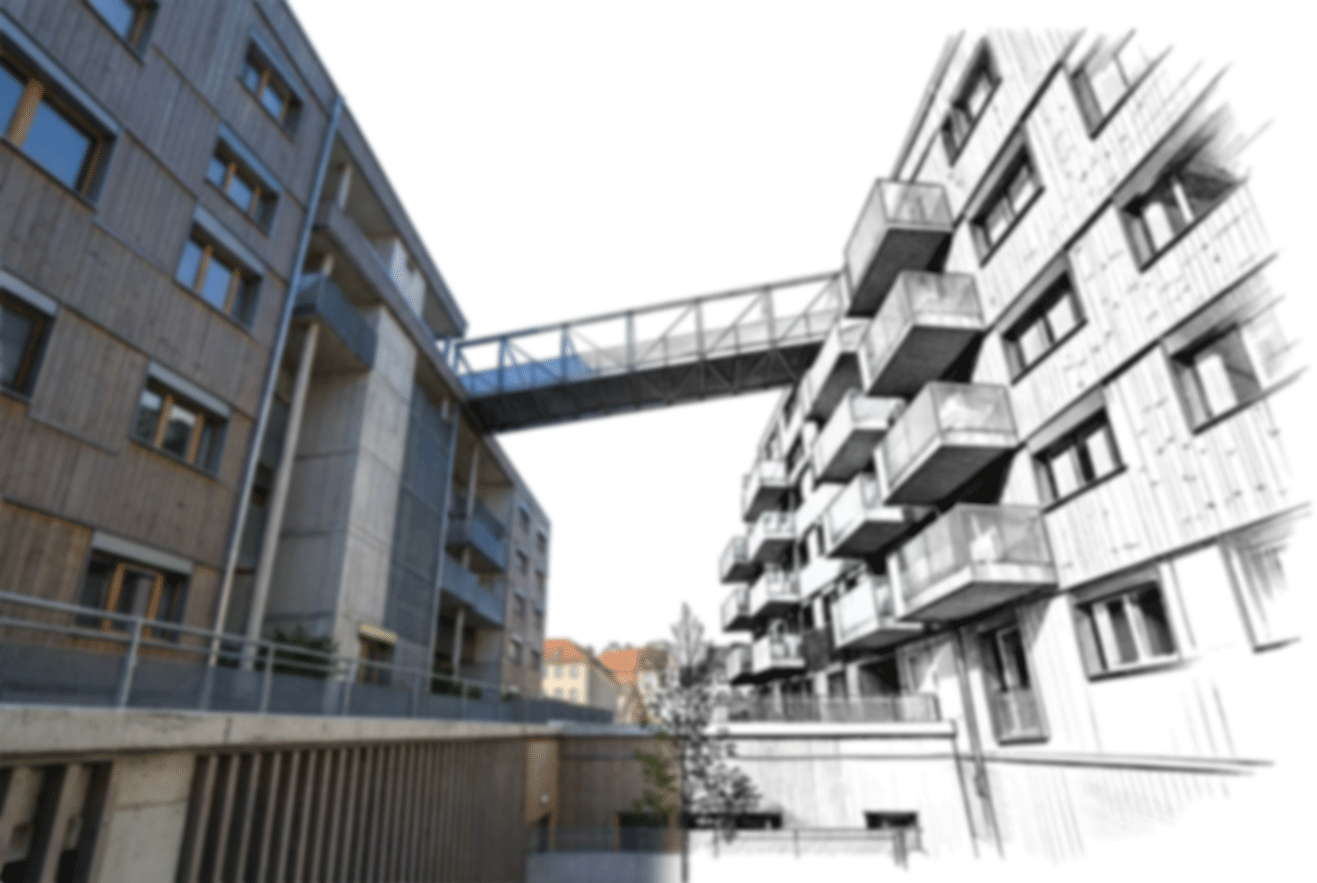Modernisierte Fassade einer Wohnanlage der Genossenschaft